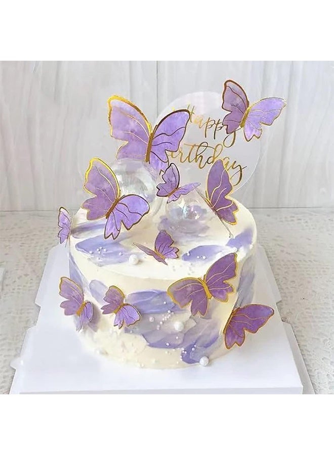 GIFT 11 Pcs Purple Butterfly Cake Toppers Decorations, Mounted Cupcake Decorations, Happy Birthday Metallic Gold Decorations, Butterfly Party Supplies for Decorating Girls Birthdays - Image 5